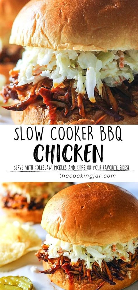 Slow Cooker Bbq Pulled Chicken, Pulled Chicken Crock Pot Recipes, Bbq Chicken Sandwich Recipes, Bbq Pulled Chicken Recipes, Crockpot Pulled Chicken, Chicken In The Slow Cooker, Bbq Pulled Chicken Sandwiches, Pulled Chicken Recipes, Bbq Pulled Chicken