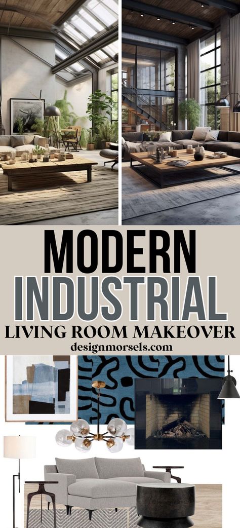 Find a beautiful step-by-step guide on how to makeover your living room in a modern industrial style! Easy living room decor ideas and styling tips. Industrial Living Room Small Spaces, Industrial Living Room Decor Ideas, French Industrial Living Room, Industrial Living Room Design Ideas, Black And White Industrial Living Room, Coastal Industrial Decor Living Room, Industrial Urban Living Room, Modern Industrial Wall Decor, Rustic Industrial Decor Living Room