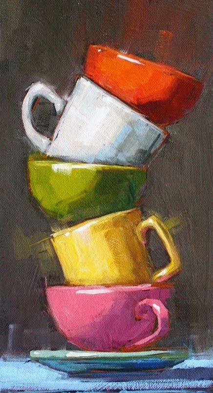 Cups Stacked, Oil Painting For Beginners, Oil Pastel Paintings, Beautiful Oil Paintings, Oil Pastel Art, Oil Pastel Drawings, Still Life Drawing, Daily Painting, Still Life Art