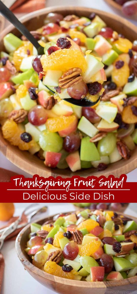 Side Ideas For Thanksgiving, Fruit Kabobs Thanksgiving, Light Fruit Salad, Fruit Ideas For Party Creative, Thanksgiving Fruit And Veggie Tray, Thanksgiving Fruit Recipes, Fall Fruit Side Dishes, Refreshing Thanksgiving Sides, Fruit Salad With Pecans