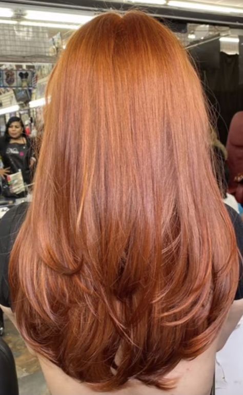 copper layered haircut, layered haircut, long layered haircut, brown layered haircut with curtain bangs Nicole Kidman Red Hair Practical Magic, Zendaya Ginger Hair, Copper Gloss Hair, Spring Copper Hair Color, Medium Orange Copper Hair, Ombre Hair Roux, Jessica Chastain Hair Color, Dye Ginger Hair, Medium Ginger Hair