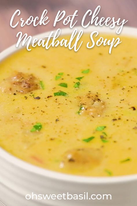 Crock Pot Cheesy Meatball Soup by oh sweet basil. This easy recipe is perfect for tonight's dinner. Pin made by getoverheadpro.com #Cheesy #Meatballs Cheesy Meatballs, Hot Drinks Recipes, Oh Sweet Basil, Meatball Soup, Traditional Family, Cheap Dinner Recipes, Cheap Dinners, Sweet Basil, Best Dinner Recipes