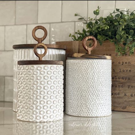 Interior Delights, Kitchen Entertaining, Circle Top, Ceramic Utensil Holder, Kitchen Countertop Decor, Farmhouse Living Room Furniture, Kitchen Canister Set, Metal Canisters, Countertop Decor