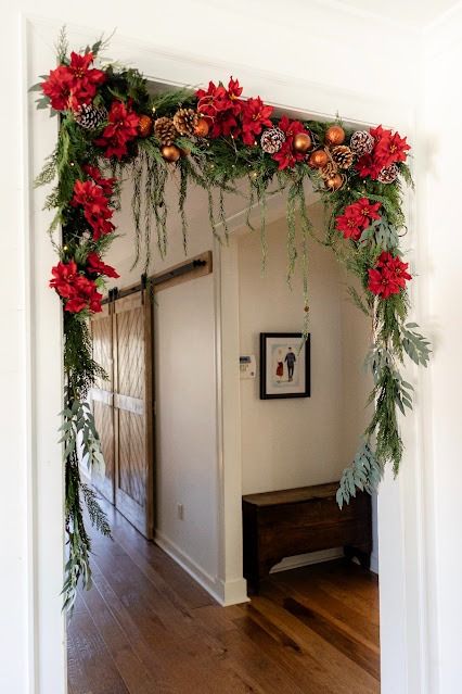 The Yellow Cape Cod: Live Demo of The Viral Tension Rod Doorway Garland Hack Garland Hack, Christmas Doorway Decorations, Christmas Garland Diy, Holiday Decor Hacks, Doorway Decor, Garland Diy, Tension Rod, Hanging Garland, Diy Garland