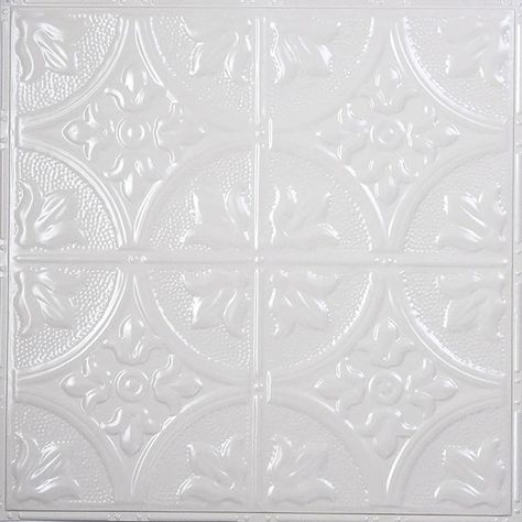 Give your ceiling a wonderfully new-fashioned look by installing this AMERICAN TIN CEILINGS Pattern Bright White Gloss Nail Up Tin Ceiling Tile. Painted Tin Ceiling Tiles, American Tin Ceiling, Metal Ceiling Tiles, Tin Ceilings, Tin Panel, Tin Tiles, Tin Ceiling Tiles, Kitchen Ceiling, Ceiling Installation