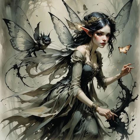 Explore AI Generated Art - NightCafe Creator Fairy Warlock, Dark Fairy Art, Dark Faerie, Fairy Cats, Dnd Character Portraits, Fairy Oc, Dnd Portraits, Fantasy Goth, Evil Fairy