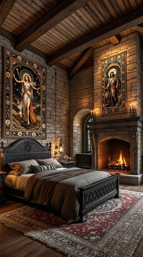 Enchanted Bedroom Ideas Fantasy Bedroom Medieval, Medieval Room Aesthetic, Fantasy Bedroom Aesthetic, Enchanted Bedroom Ideas, Medieval Room, Medieval Bedroom, Enchanted Bedroom, Medieval Home Decor, Gothic Homes