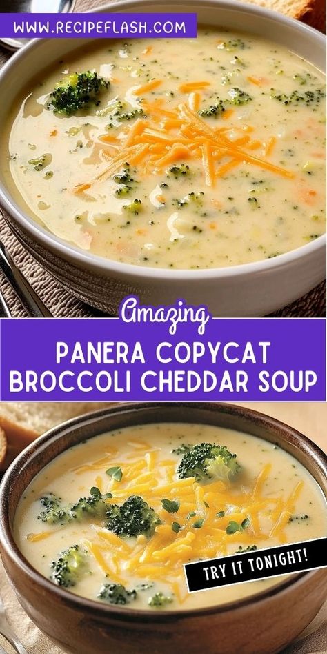 Want to recreate the magic of Panera's Broccoli Cheddar Soup at home? This simple copycat recipe makes it easy to enjoy a rich, cheesy bowl of goodness anytime! Don't forget to save it for your next soup night! Copycat Broccoli Cheddar Soup, Homemade Broccoli Cheddar Soup, Broccoli Cheese Soup Panera, Easy Broccoli Cheddar Soup, Spiced Salmon, Soup Night, Panera Recipes, Panera Copycat, Cheesy Broccoli Soup