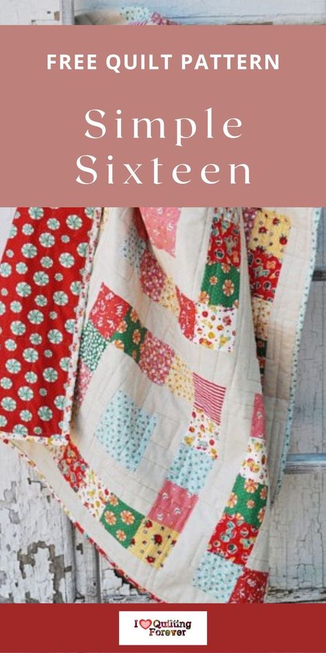 Free Quilt Pattern: Simple Sixteen Quilt Simple Quilt Blocks Free, Four Patch Quilt Patterns Simple, Simple Sixteen Quilt Pattern, Easy Twin Size Quilt Patterns Free, Twin Size Quilt Pattern Free, Beginner Quilt Patterns Free Simple, King Size Quilt Patterns Free, Simple Quilt Patterns Free, Free Vintage Quilt Patterns