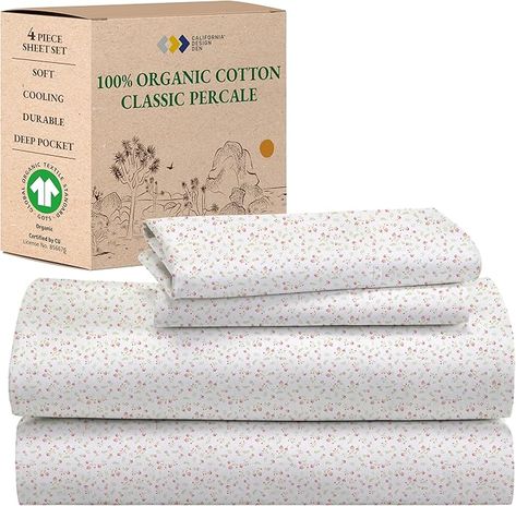 Amazon.com: California Design Den 100% Organic Cotton Queen Sheet Set, Deep Pockets, Percale Sheets Queen, Soft Cooling Sheets, GOTS Certified 4 Piece Cotton Bed Sheets Queen, Ivory Sheets : Home & Kitchen Twin Xl Sheets, Cotton Bed Sheets, Bright Prints, Queen Bed Sheets, Pattern Sheet, Organic Cotton Sheets, King Size Sheets, King Sheets, Queen Sheets