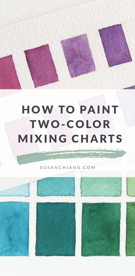 5 Types of Watercolor Charts - Type 5: Two Color Mixing Chart | Susan Chiang Watercolor Chart, Color Mixing Guide, Mixing Paint Colors, Paint Charts, Gouache Color, Color Mixing Chart, Watercolor Beginner, Watercolor Mixing, Diy Watercolor Painting