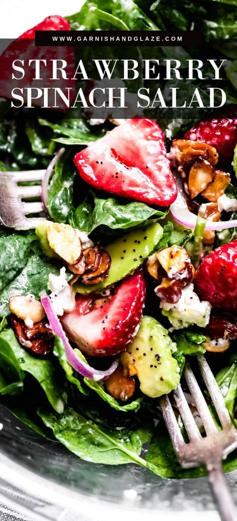 Strawberry Poppyseed Salad, Dairy Free Salad Dressing, Poppyseed Salad, Salad With Strawberries, Dairy Free Salads, Strawberry Spinach Salad, Spinach Salad Recipes, Poppy Seed Dressing, Strawberry Spinach