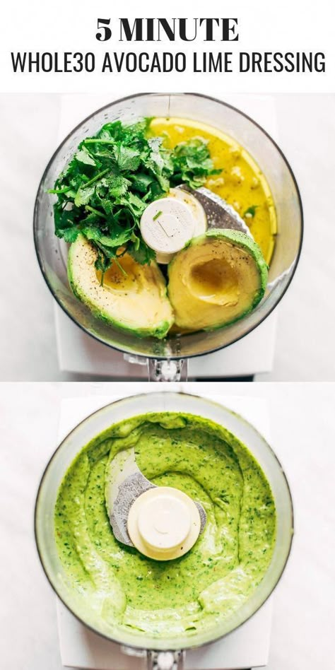 Salad Dairy Free, Vegetarische Diners, Avocado Cilantro Lime Dressing, Whole30 Meal Prep, Avocado Dessert, Processor Recipes, High Protein Vegetarian Recipes, Heart Recipes, Cilantro Lime Dressing