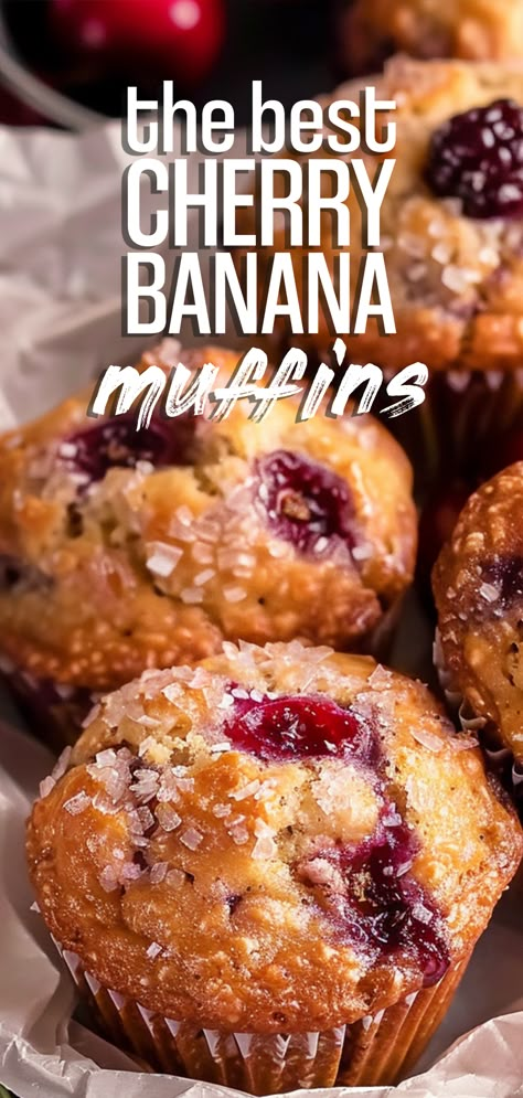 Cherry Banana Muffins [35 Minutes] – Chasety Mini Cherry Muffins, Gluten Free Cherry Muffins, Banana Cherry Muffins, Cherry Oatmeal Muffins, Summer Baked Goods, Muffins Yogurt, Cherry Muffin, Overripe Banana Recipes, Prune Recipes