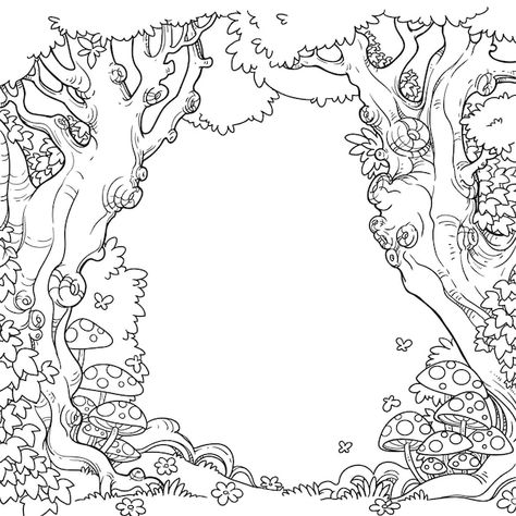 Forest Glade, Forest Drawing, Linear Art, Window Drawing, Mandala Art Therapy, Coloring Supplies, Forest Illustration, Background Drawing, Cartoon Girl Drawing