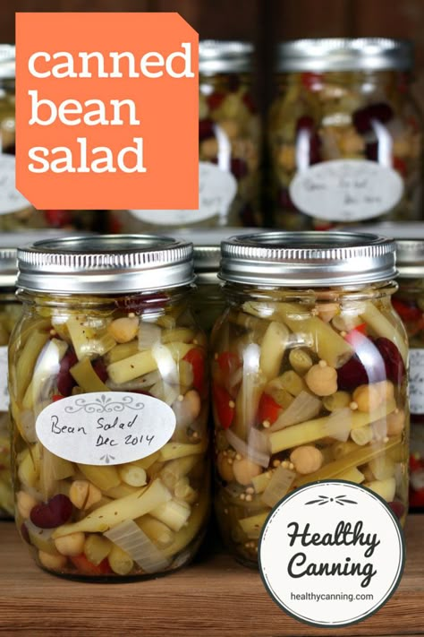 Four Bean Salad, Healthy Canning, Canning Meals, Bean Salad Healthy, Canning Beans, 3 Bean Salad, Water Bath Canning Recipes, Pressure Canning Recipes, Three Bean Salad