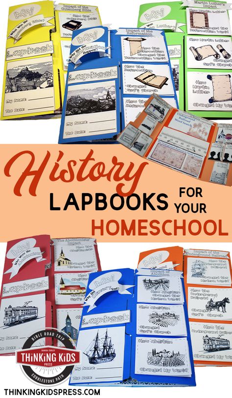 Lapbooking is a great way to help kids learn. Check out these history lapbooks for your homeschool and watch the learning happen! History Lapbook, Homeschool Lapbooks, Homeschool Notebooking, Biblical Homeschooling, Gutenberg Bible, Liberty Kids, Homeschool Advice, Homeschooling Tips, Christian History