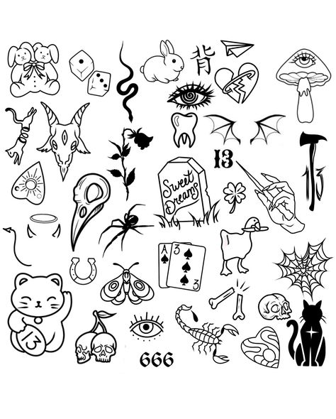 FRIDAY THE 13TH FLASH TATTOOS DESIGN DROP 🕸️🔮 Get ready for a day of discounted ink from your favorite artists and people! New friends and returning friends, gear up for appearances from @smoking.lotus, Lolo’s Pincho’s food truck and more! Zx3 Ink wanted to give the treat of dropping the flash early this year for all of you to pick out what you’re getting the day of! Prices range from $45+ 🤯 Get here early! Doors open at 11 am right here @zx3artistry! Cut off to get in the queue is 5 pm o... Small Friday The 13th Tattoos Cute, Simple Tattoos Patchwork, Matching Friday The 13th Tattoos, Pop Culture Flash Tattoo, Simple Tattoos For Beginner Artists, Friday 13 Tattoo Ideas Flash, Easy Flash Tattoo Designs, Weird Tattoo Flash, Pretty Odd Tattoo