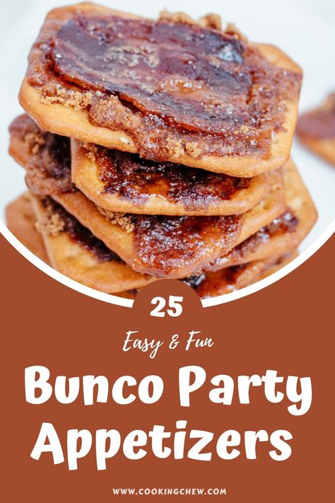 Bunco Finger Foods, Bunco Appetizers Easy, Game Night Appetizers Parties, Snacks For Bunco Party, Hosting Bunco Night, Bunco Potluck Ideas, Bunco Food Ideas Easy Recipes, Bunco Table Snacks, Bunko Party Food