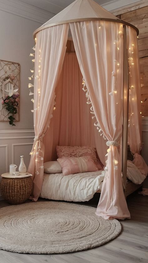 Discover cute room ideas for teenagers that are both aesthetic and pink-themed From small rooms to aesthetic LED lights these affordable and cozy bedroom ideas cater to teens looking for aesthetic appeal Perfect for creating a stylish and snug space in small rooms Modern Room Ideas Bedroom, Closet Hideout Ideas, Closet Hideout, Teen Canopy Bed, Bedroom Decor Diy On A Budget, Hideout Ideas, Aesthetic Teen Room, Aesthetic Led Lights