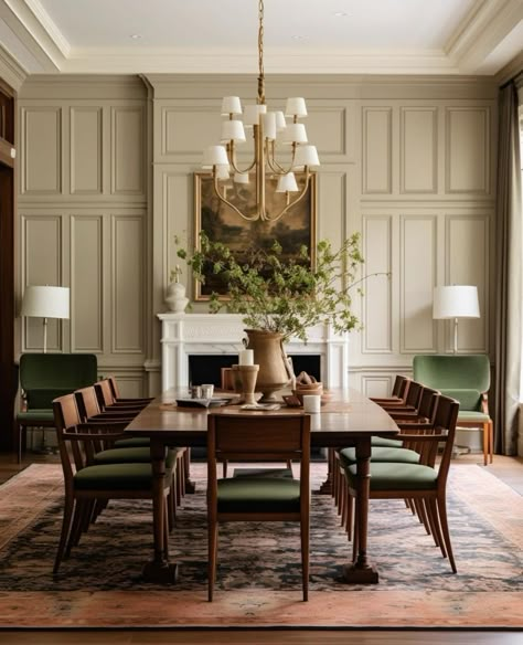 Traditional Kitchen Table And Chairs, French Country Style Dining Room, French Country Modern Dining Room, Wood Panelled Dining Room, Dining Room English Country, Celebrity Dining Room, Vintage Dining Room Wallpaper, Old Money Dining Room Aesthetic, Cotswolds Interior Design