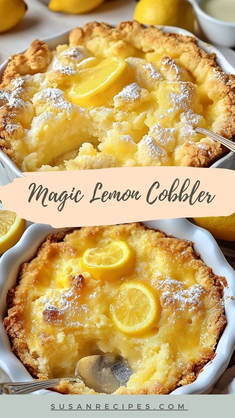 Bright, bold, and bursting with lemony goodness—this cobbler is a citrus dream come true! 🍋💛 #LemonMagic #TangyDelights #GoldenGoodness #BakingJoy #SweetAndZesty #DessertTime #HomemadeHappiness #LemonLoversUnite #CobblerGoals #EasyBaking Mexican Lemon Dessert, Easy Dessert Recipes Lemon, Lemon Extract Recipes Desserts, Things To Make With Lemon, Lemon Cobbler Recipes, Lemon Curd Dessert Ideas, Lemoncello Recipes Desserts, Lemon Desserts With Fresh Lemons, Lemon Recipes Dessert