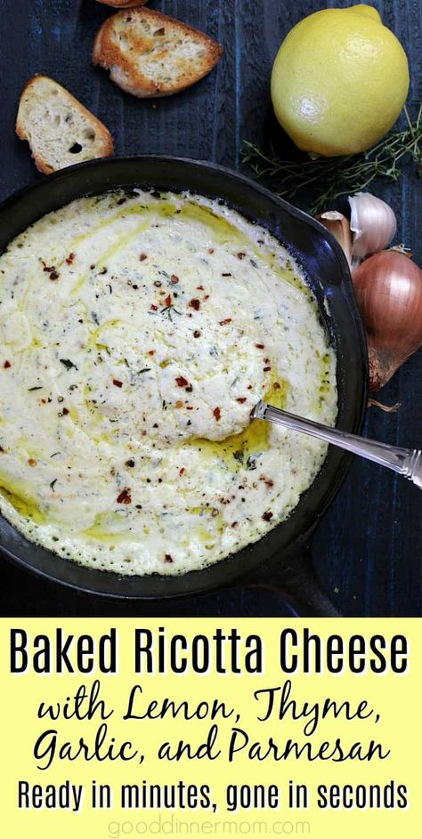 Baked Ricotta, Lemon Thyme, Dips Appetizers, Party Food Appetizers, Appetizer Dips, Ricotta Cheese, Party Foods, Parmesan Cheese, Yummy Appetizers