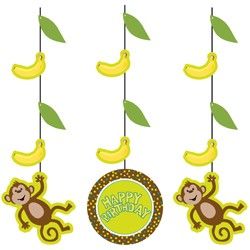 Monkey Party Danglers (3 Pack) | $4.97 | http://www.discountpartysupplies.com/boy-party-supplies/monkey-party-supplies/monkey-party-danglers.html Monkey See Monkey Two Birthday, Monkey Themed Birthday Party, Baby Shower Monkey Theme, Jungle Party Ideas, Themes For Preschool, Birthday Party Themes For Boys, Childrens Parties, Jungle Monkey, Monkey Party