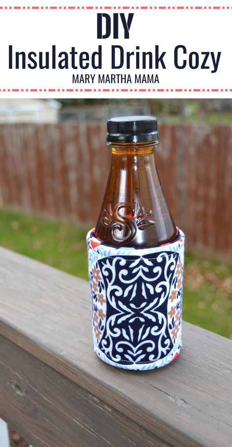 Insulated Drink Cozy Tutorial – Mary Martha Mama Diy Rice Heating Pad, Koozie Pattern, Rice Heating Pad, Beer Cozy, Beer Koozies, Drink Cozies, Bottle Cozies, Mary And Martha, Beginners Sewing