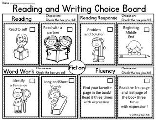 Reading Choice Board, First Grade Writing Prompts, First Grade Crafts, First Grade Back To School, First Grade Reading Comprehension, Activities For First Grade, Read To Self, First Grade Lessons, First Grade Math Worksheets