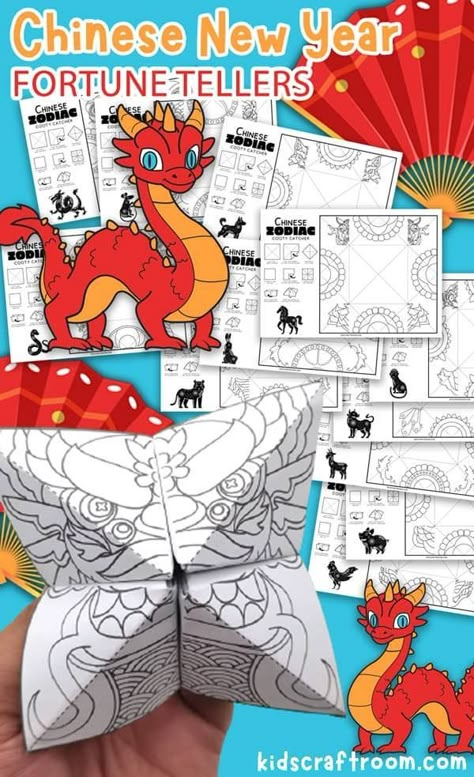 Enjoy Lunar New Year fun with our Chinese New Year Cootie Catcher: 12 FREE printable Chinese Zodiac animal coloring fortune tellers for kids! Cootie Catcher Template, News Years Crafts For Kids, New Year Crafts For Kids, New Year Printables, Chinese New Year Crafts For Kids, New Year Activities, Chinese New Year Activities, Cootie Catcher, Chinese New Years