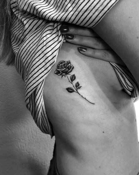 Rose tattoo|#tattoo #handtattoo #tattoos #rosetattoo #tattoorose 711 Rose Tattoo On Side Ribs, Rose Tattoo Ribcage, Rose Tattoo Rib Cage, Rose Tattoo Side Rib, Rose Underboob Tattoo, Rose Hip Tattoo, Rose Stem Tattoo, Rose Rib Tattoos, Tatoo Rose