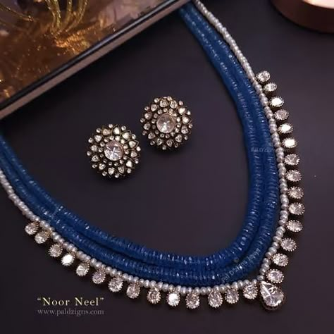 Noor Neel Moissanite Polki Necklace Set Gems Bead Necklace, Beads Indian Jewellery, Beads Jewellery Indian, Coral Jewelry Set, Polki Necklace Set, Mala Jewelry, Stone Bead Jewelry, Choker Necklace Designs, Beads Collection