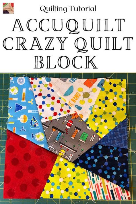 Do you like the look of crazy quilting but don't want to piece the blocks in the traditional random fashion? The Accuquilt Crazy Quilt Block-on-Board (BOB) die will be your helper! This die has the look of crazy quilting patterns but is easy to cut and assemble. Perfect for using up some of those scrap fabrics, you can easily make a scrappy crazy quilt using this Accquilt Crazy Quilt die. Rotating the block into different orientations will make a truly crazy quilt. Crazy Quilt Blocks Ideas, How To Make A Crazy Quilt, Accuquilt 8" Cube Patterns, Wonky Quilt Blocks, Accuquilt Projects Ideas, Crazy Quilt Templates, Crazy Patchwork Quilt, Flower Quilt Patterns, Scrap Projects