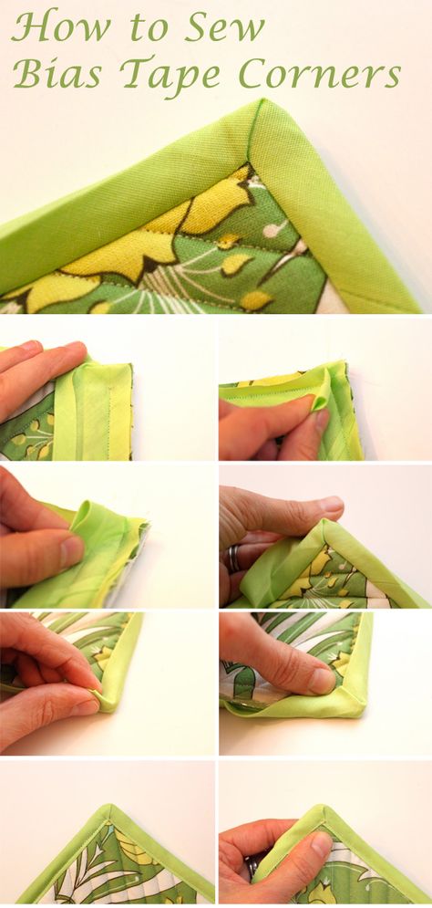 How to Sew Bias Tape Corners. Sew Tutorial How To Sew Bias Tape On Rounded Corners, Sewing Bias Tape On Corners, How To Sew Bias Tape Corners, Bias Tape Corners, Bias Tape Projects, Bias Tape Tutorial, Sewing Mitered Corners, Sewing Bias Tape, Quilt Corners