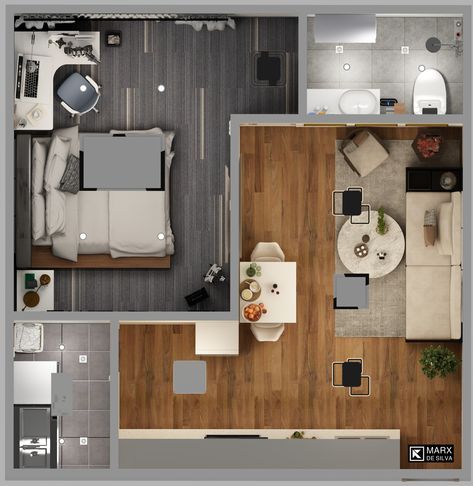 1 Bedroom Condo Interior Design, Small Bedroom Floor Plan, 1 Bedroom Apartment Floor Plan, Dr Apartment, Small Apartment Floor Plans, Small Apartment Plans, Engineering Civil, Warehouse Ideas, Guest House Plans