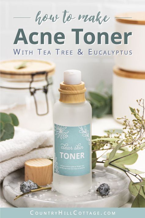 bottle of anti acne toner Face Toner Recipe, Toner Recipes, Face Toner Diy, Diy Toner For Acne Prone Skin, Diy Face Toner For Acne, Diy Facial Toner Essential Oils, Diy Tea Tree Toner, Diy Witch Hazel Toner, Diy Facial Toner Witch Hazel