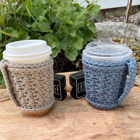 🎉Perk Up Cozy🎉 . It's pattern release day for the #perkupcozy ❤. Are you looking for a quick gift idea? Tired of burning your fingers on that quick cup of Joe? How about need something to soak up the moister from your iced beverage? This is the cozy for you. It is beginner friendly with instructions for this cute handle. . You can find this pattern 50% off in my Etsy and Ravelry shops through the weekend. I am also running a sale on the Brick & Mortar Cozy pattern. . Have you subscribed to my... Crochet Mug Cozy With Handle, Crocheted Coffee Cozy Pattern Free, Crochet Coffee Cozy With Handle, Crochet Coffee Cup Ornament, Crochet Coffee Sleeve With Handle, Modern Crochet Gifts, Crochet Mug Cover, Coffee Cozies Crochet, Crochet Cup Cozy With Handle