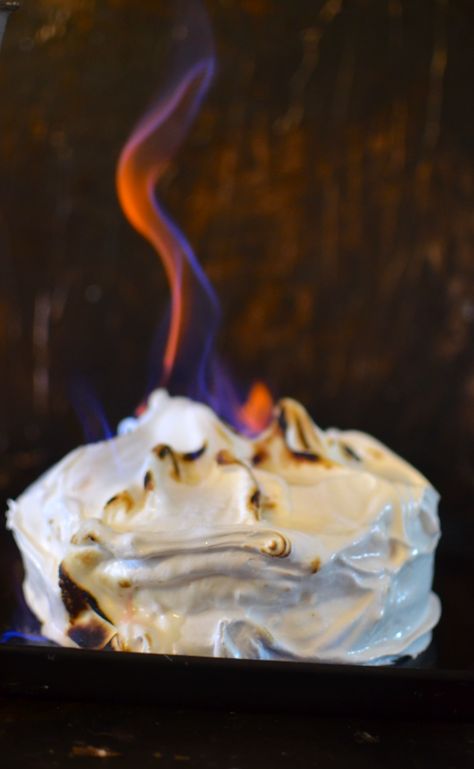 Baked Alaska Flambe, Meringue Frosting, Peppermint Ice Cream, Brownie Ice Cream, Peanut Butter Ice Cream, Baked Alaska, Brownie Cake, Hot Fudge, Round Cake Pans