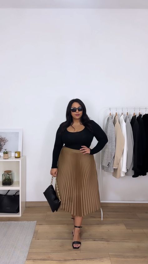 Pleated Skirt - Light beige - … curated on LTK Metallic Pleated Skirt Outfits, Brown Pleated Skirt Outfit, Brown Pleated Skirt, Skirt Outfit Casual, Business Casual Fall, Pleated Skirt Outfit, Metallic Pleated Skirt, Satin Skirt, Skirt Outfit