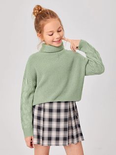 Shein Kids Girls Outfits, Aesthetic Kids Outfits, Outfit For Kids Girl, Winter Clothes For Girls, Girls Turtleneck, Outfits For Kids, Trendy Outfit Ideas, Trendy Outfits Winter, Girls Sweater