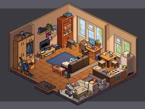 Isometric Pixel Art, Isometric Pixel, Pokemon Video, Isometric Room, 3d Pokemon, Pixel Art Landscape, Modele Pixel Art, Kare Kare, Piskel Art