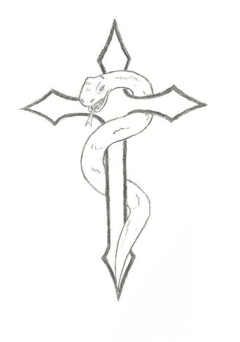 Cross And Snake Tattoo, Snake Tattoos Easy, Cross Snake Tattoo, Cross Y2k Drawing, Cross Drawing Sketches Pencil, Cross With Snake Tattoo, Cool Things To Trace, Snake Cross Tattoo, Cool Snake Drawings