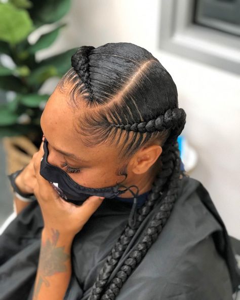 30 Beautiful Cornrow All-Back Styles For 2021 | ThriveNaija 2 Cornrows, 2 Cornrow Braids, Big Cornrow Braids, Big Cornrows Hairstyles, Two Cornrow Braids, Big Cornrows, Hairstyles Videos Tutorials, Short Fluffy Hair, Cornrow Braid Styles