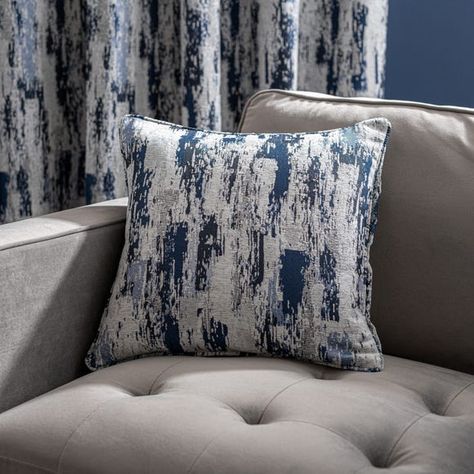 Blue Cushions Living Room, Living Room With Navy Accents, Navy And Grey Living Room, Blue And Grey Living Room, Spare Room Design, Navy Cushions, Navy Lounge, Sparrow Hawk, Blue Couch Living Room