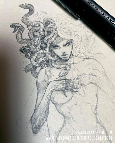 Medusa Pencil Sketch, Medusa Artwork Greek Mythology, Medusa Full Body Drawing, Greek Art Sketch, Greek Sketches Mythology, Medusa Before Curse, Medusa Sketch Drawing, Medusa Drawing Beautiful, Medusa Head Drawing