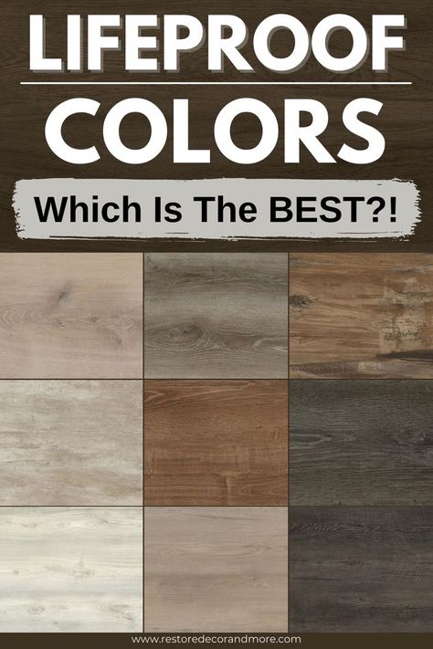 With so many lifeproof colors to choose from, it can be hard knowing which is the best one. This guide will help you make a decision on the best lifeproof flooring colors for your basement, living room & more. Our favorite lifeproof vinyl flooring colors including alexandria oak, easy oak, and hockley oak. Includes lifeproof vinyl flooring colors that are dark, grey, rustic & modern. Pics of all the lifeproof vinyl flooring popular colors included! Lifeproof Flooring In Bathroom, Lifeproof Kitchen Flooring, Nutmeg Hickory Flooring Lifeproof, Lifeproof Vinyl Plank Flooring Colors, Best Lifeproof Flooring Colors, Brooks Oak Lifeproof Flooring, Chiffon Lace Oak Lifeproof Flooring, Lifeproof Vinyl Flooring Colors Kitchen, Popular Luxury Vinyl Plank Flooring Colors