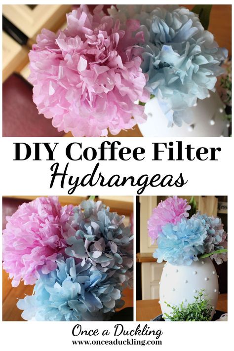 Coffee Filter Hydrangeas Tutorials, Coffee Filter Hydrangeas, Coral Party Decorations, Diy Coffee Filter Flowers, Sweet 16 Tea Party, Coffee Filter Uses, Diy Coffee Filter, Coffee Filter Flowers Diy, Flower Making Crafts