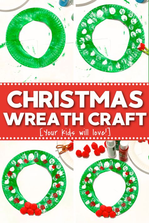 Are you looking for an easy Christmas wreath craft for kids? We've got a simple paper plate wreath craft for toddlers and preschoolers! This fun fine motor activity is perfect for Christmas week activities and holiday lesson plans! Christmas art activity for preschoolers! Paper Plate Christmas Crafts Toddlers, Holiday Crafts For Kids Preschool, Wreath Crafts For Preschoolers, Christmas Paper Plate Wreath, Christmas Wreath Paperplate, Christmas Wreath Activity For Kids, Paper Plate Wreath Preschool, Plate Christmas Ornaments, Wreath Activities For Preschool