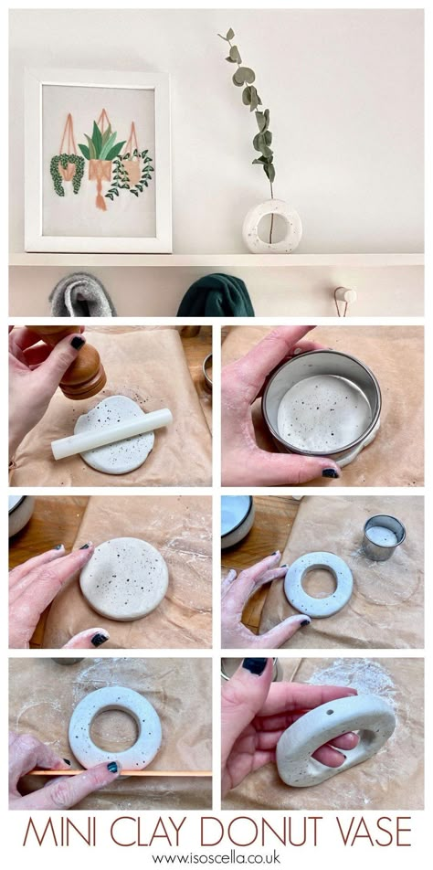 Donut Vase Diy, Small Clay Vase Diy, Air Dry Clay Mini Vase, Air Clay Vase, Mini Clay Vase, Diy Clay Vase Ideas, Mini Ceramic Ideas, Air Dry Clay Vase, Clay Vase Ideas